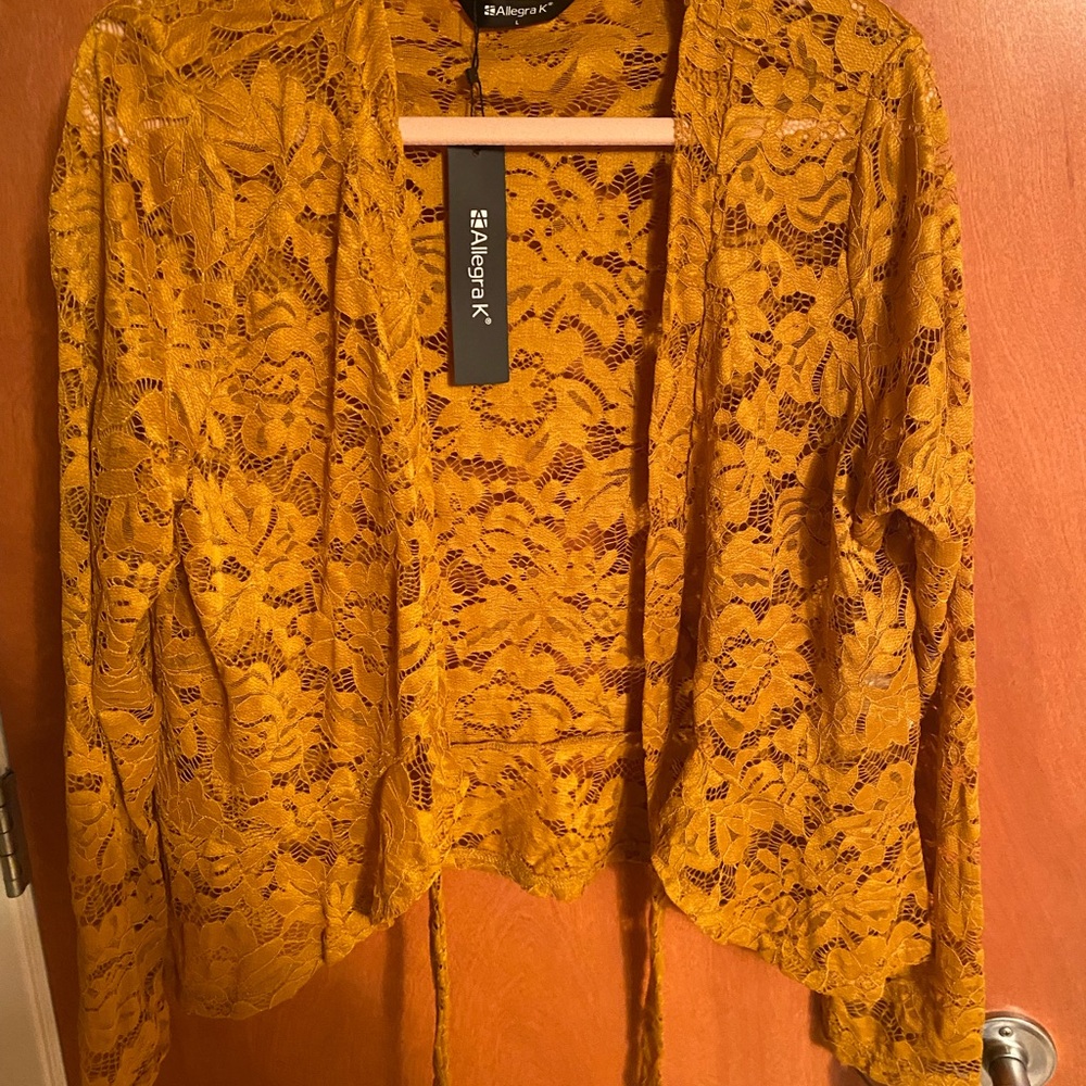 Allegra K Golden Lace Cardigan